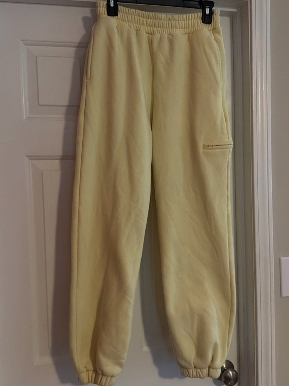 Women's Pale Yellow Fleece Joggers with Zip Pocket